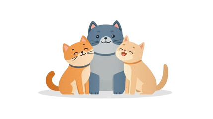 Fototapeta premium Cute Cartoon Cats Sitting Together Smiling and Displaying Affection in a Fun Illustration