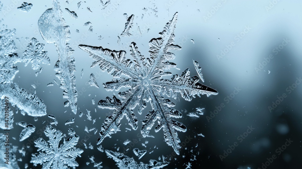 Poster detailed closeup photograph of intricate ice crystal formations patterns