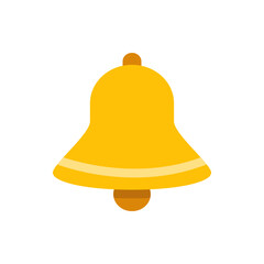 Illustration of a golden bell with a clapper and a top loop on a white background in a simple style