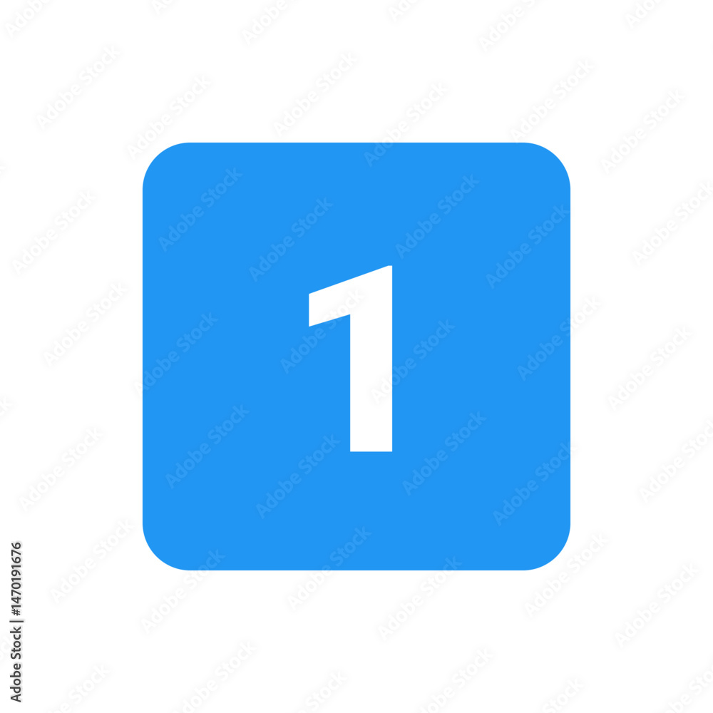 Poster a white number one on a rounded corner blue square, centered and simple, clean design for icon use c