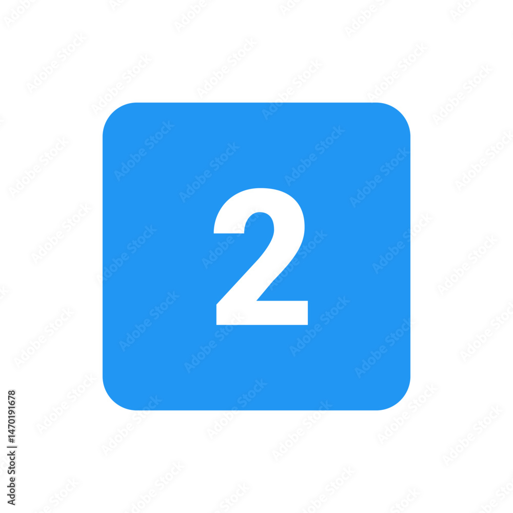 Poster a white number two on a rounded corner blue square background with a simple and clean design style u