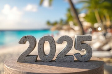 2025 Number on Beach Background
