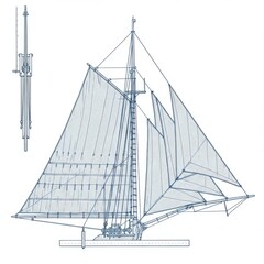 Fototapeta premium Detailed Line Drawing of a Classic Sailboat