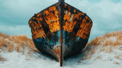 Fototapete Rund Rusty ship wreck on sandy beach © wetan