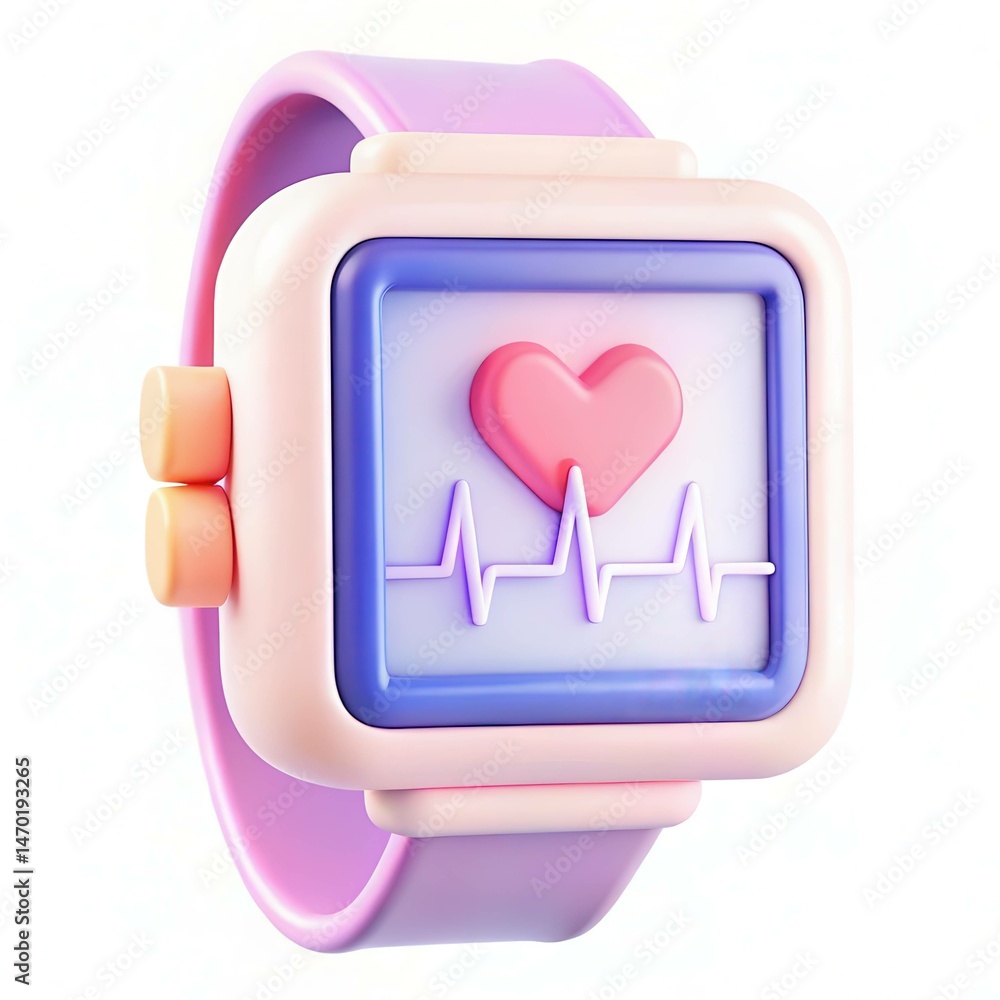 Poster a colorful smartwatch with a heart symbol and heartbeat line on the display.