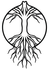Hand-Drawn Tree Roots Icon on White Background
