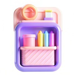 A colorful backpack with art supplies including markers and paint in a modern design.