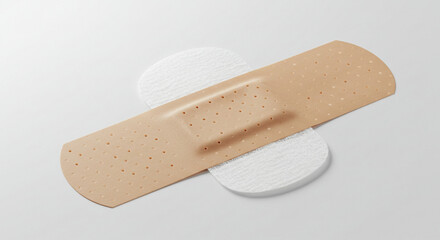 Beige Adhesive Bandage on White Cotton Pad First Aid and Wound Care