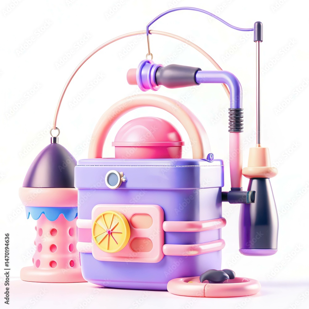 Aufkleber a colorful, retro-styled device with various shapes and tubes, featuring a vibrant design and playfu