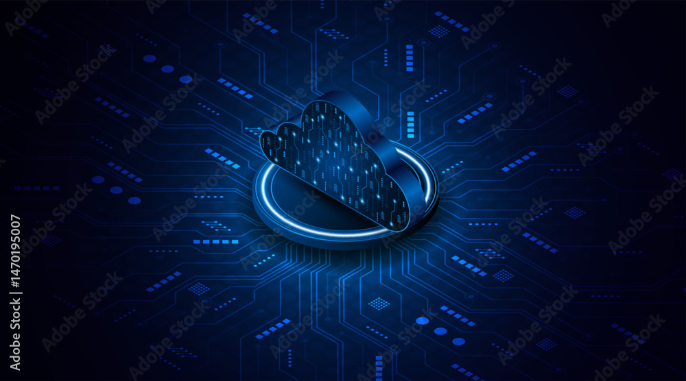 Aufkleber Abstract cloud technology circuit board. Large data center concept. modern cloud storage technology innovation concept background	
