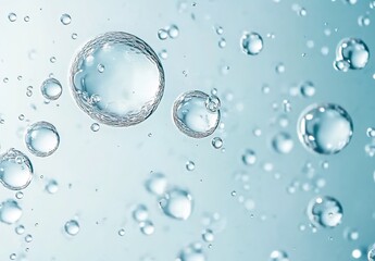Transparent bubbles of varying sizes on clear background.