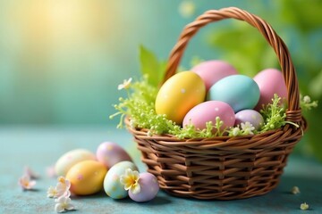 Colorful Easter eggs candy in a basket, springtime treats , colorful eggs, sweets, food