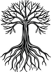 Tree Roots Silhouette on White Background