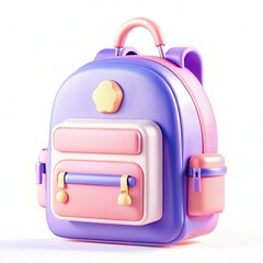 A colorful, modern backpack with a shiny finish featuring a two-tone design of purple and pink.