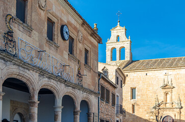 Fototapeta premium Facade of Alarcon town, Spain, decorated for Christmas