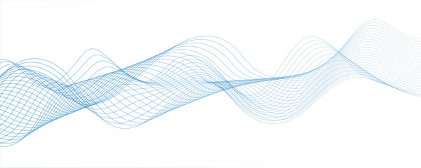Abstract wave element for design. Digital frequency track equalizer. Stylized line art background. Modern smooth glossy blue wave on white background. Science, banner, business, poster, template.