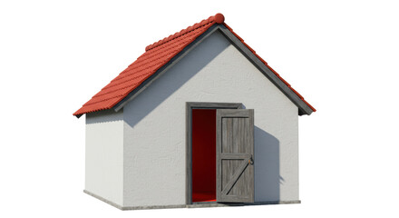 Isolated Small House with Open Door