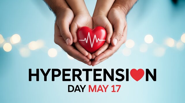 World Hypertension Day, Heart in hands represents love, care, and hypertension prevention message.
 - Powered by Adobe