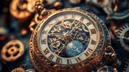 Fototapeta premium Antique pocket watch intricate mechanisms