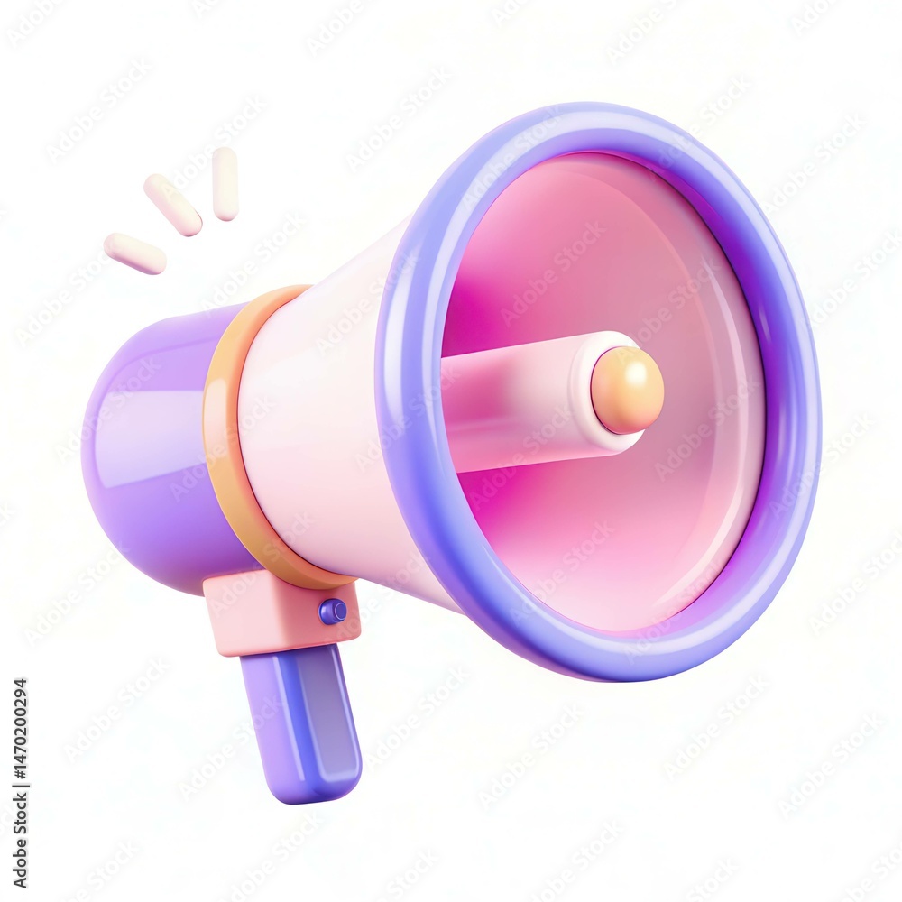 Poster a colorful 3d rendered megaphone with a smooth gradient design, showcasing a modern and vibrant look