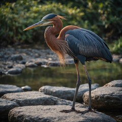 Fototapeta premium Goliath Heron on Stone Path