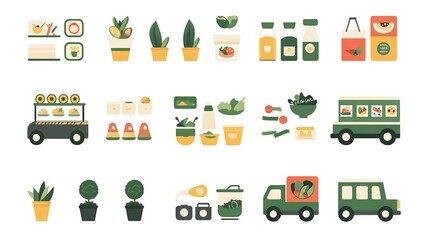 Vegan food truck icons.