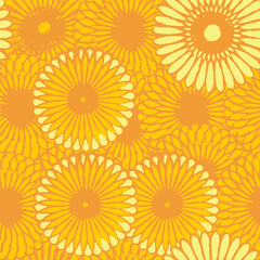 Seamless pattern with sunflowers in yellow and orange colors