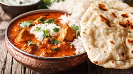 Aromatic Chicken Curry with Rice and Naan