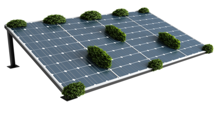 Photovoltaic solar panels isolated. Photovoltaic panels. Solar panel. Close-up of solar cell farm power plant eco technology. Concept of sustainable resources and renewable energy.	

