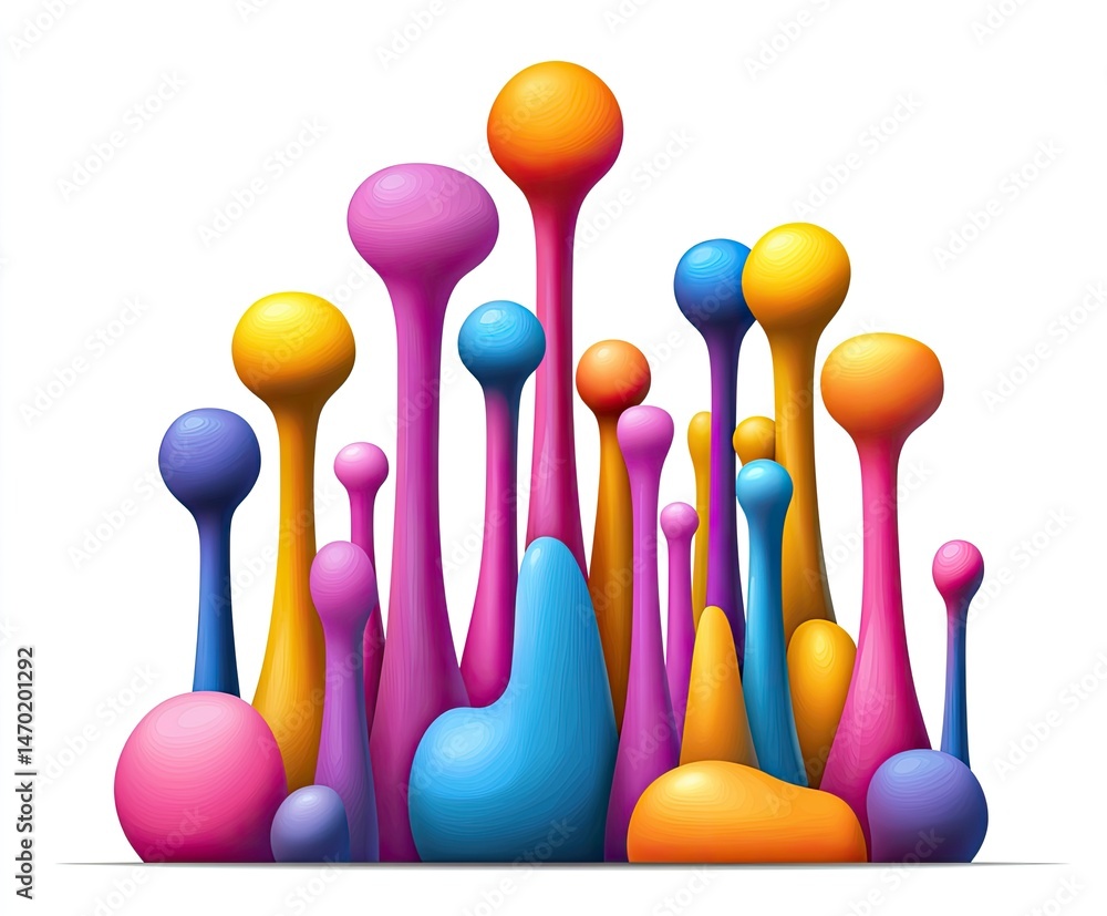Poster colorful abstract shapes, vibrant blobs and stems