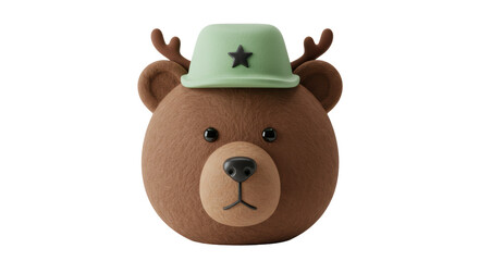 Isolated Bear Head with Military Hat