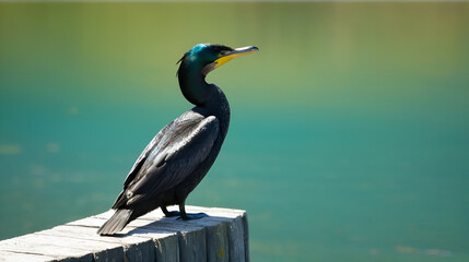 Fototapeta premium Cormorant on Perch Relieving Itself