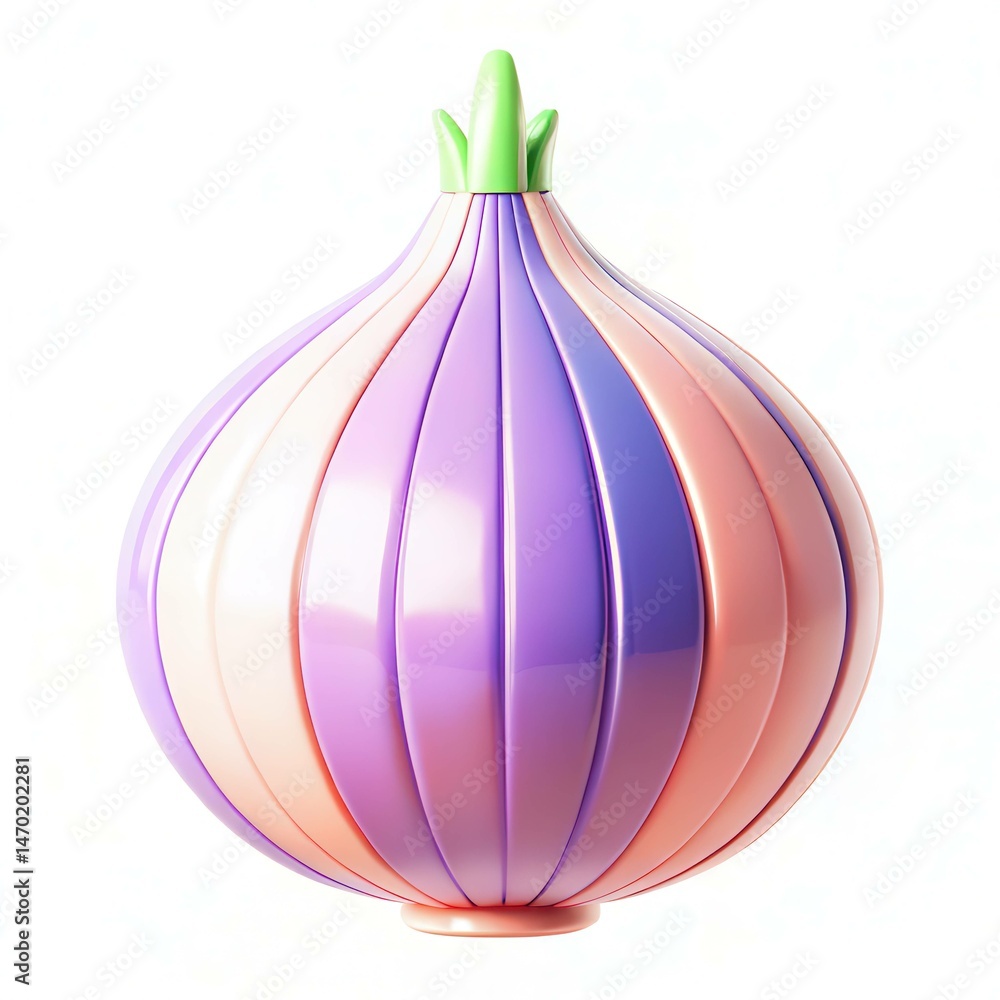 Poster a colorful onion-shaped object with a smooth surface and a green top.