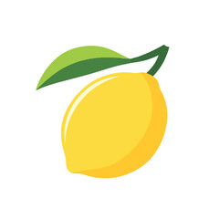 Flat Design Lemon With Leaf Simple Vector Illustration Isolated On White Background