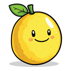 Cartoon Yellow Lemon With Leaf And Happy Smile Illustration