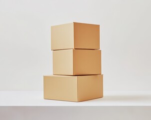 Obraz premium Three stacked beige cardboard boxes