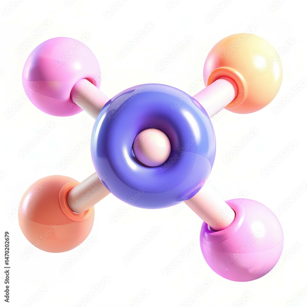 Poster a 3d model of a colorful molecular structure with spherical atoms connected by rods.
