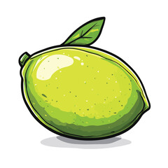 Cartoon Style Illustration Of A Whole Lime Fruit With A Green Leaf