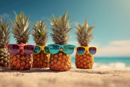 Pineapple Wearing Sunglasses on Beach