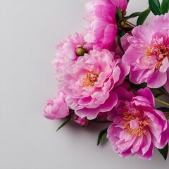Fototapeta premium a bunch of pink flowers sitting on top of a green planter in front of a blue and white boke of blurry boke of the back ground.
