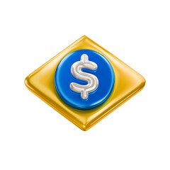 Ícone 3D Símbolo de cifrão sobre base estilizada da bandeira do Brasil. especial para feriado 07 de setembro.