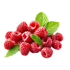 raspberry with leaves on transparent background 