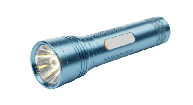 Isolated Blue Flashlight on White Background