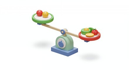 Balanced Flavors with Colorful Fruits and Vegetables in a 3D Isometric Scale Isolated on White Background