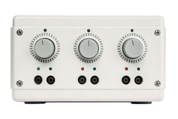 Fototapeta premium White audio interface with three control knobs and input jacks isolated with transparent background