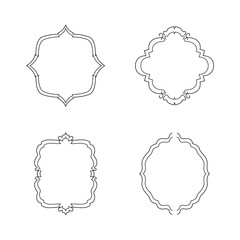 Cute ribbon frame set, vector hand drawn doodle border, pink bow line illustration, minimal design. Romantic wedding celebration decor, coquettish wavy oval banner. Vintage elegant lace ribbon frame