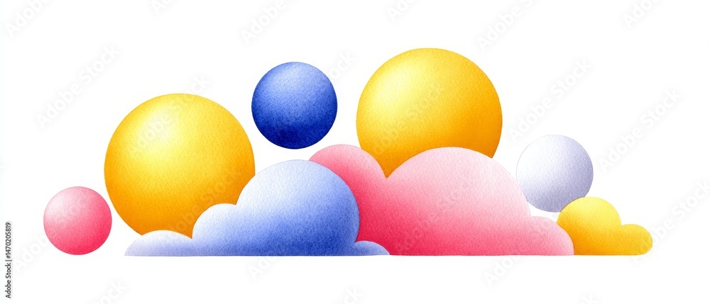Poster dynamic digital icons floating in vibrant watercolor clouds abstract art creative environment digita