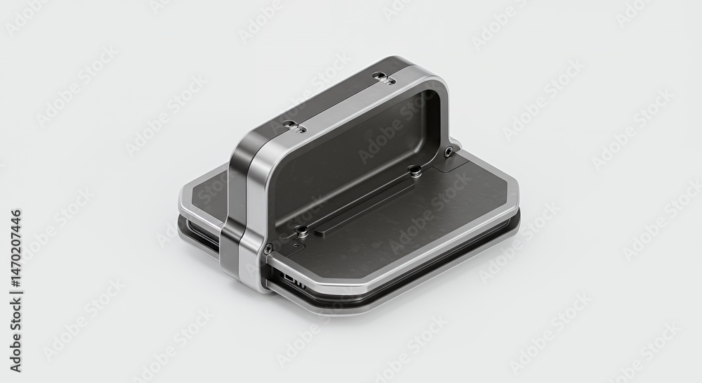 Poster gray metal plating 3d rendering isometric on white background with clean lines and minimalist design