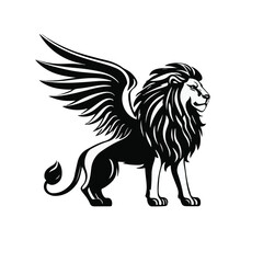 Majestic Winged Lion Vector Illustration Black And White Heraldic Symbol