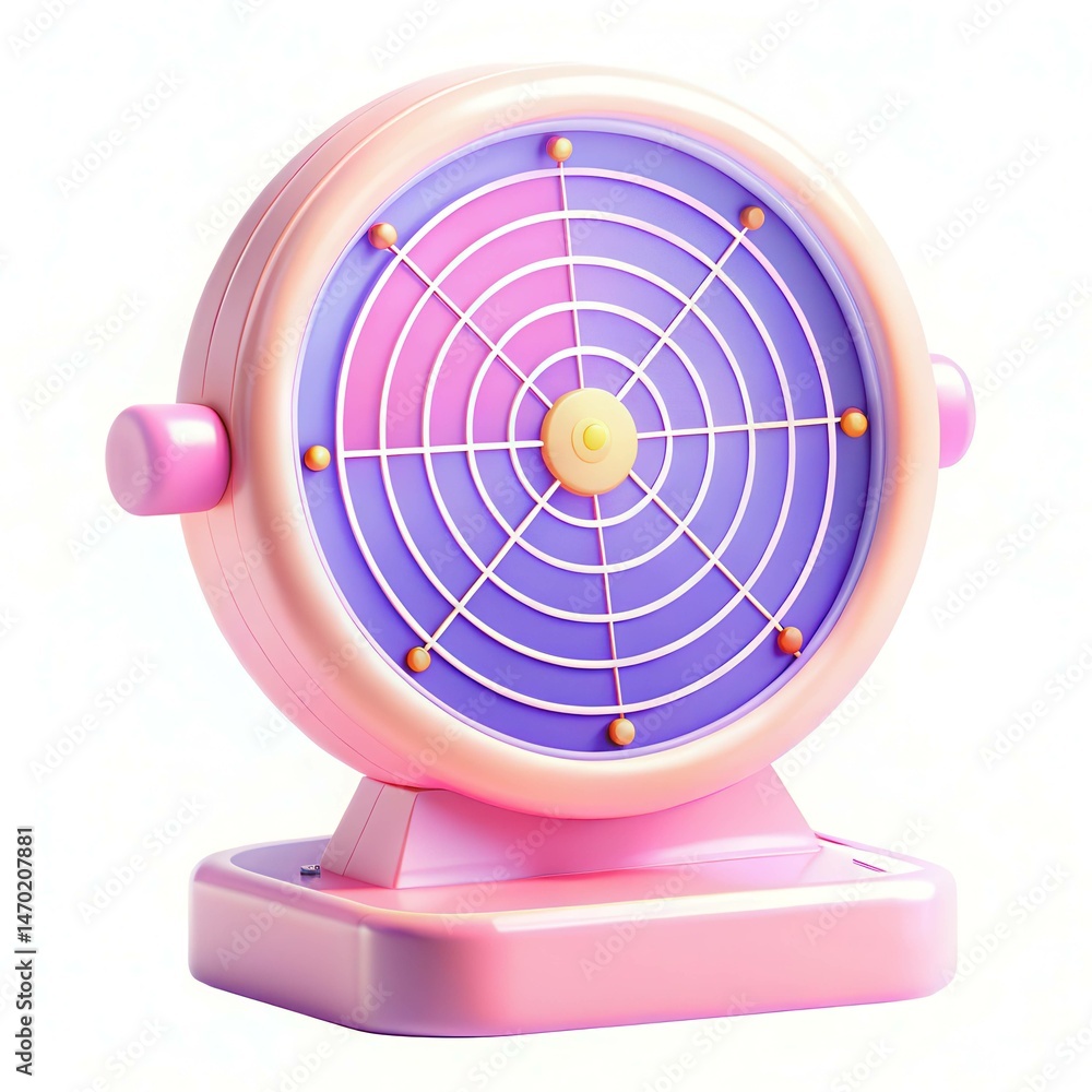 Poster a colorful vintage fan with a modern design featuring a circular grid pattern.